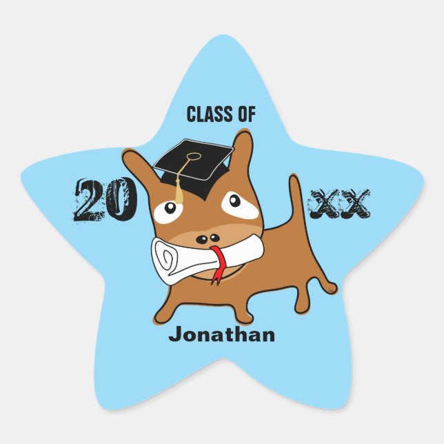 Graduation Star Puppy Sticker Blue (Front)