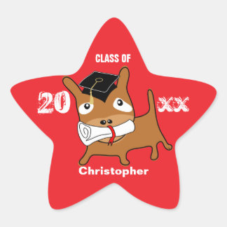 Graduation Star Puppy Sticker Red