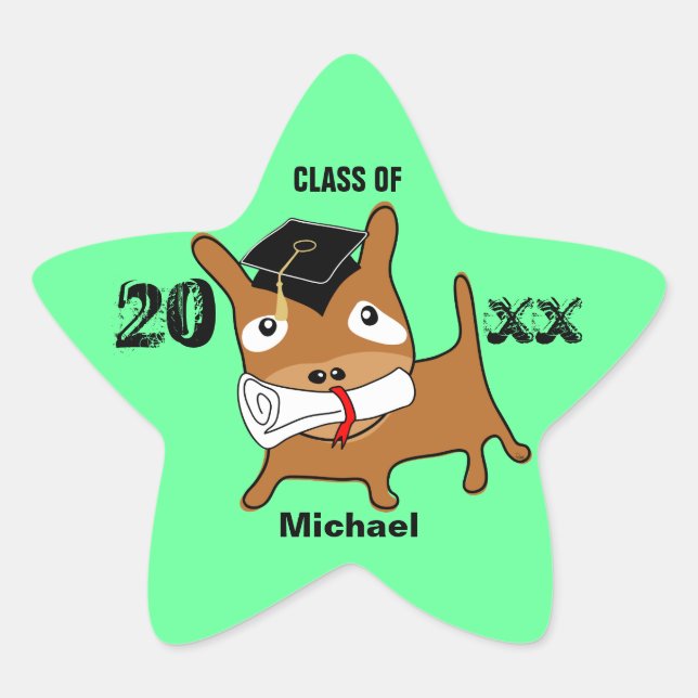 Graduation Star Puppy Sticker Teal (Front)