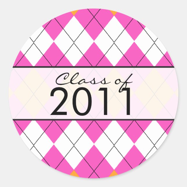 Graduation Sticker Pink & Orange Argyle (Front)