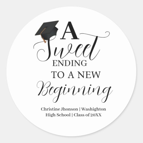 Graduation sticker sweet ending to a new beginning