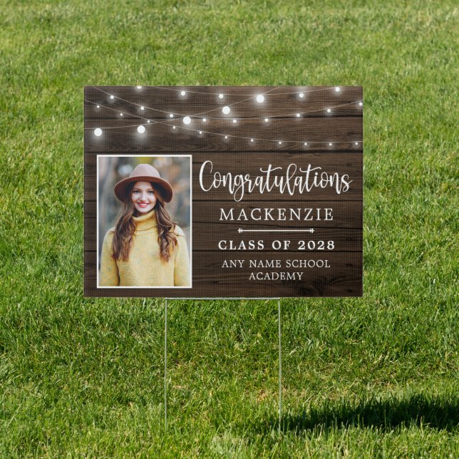 Graduation String Lights Wood Photo Sign (Insitu)
