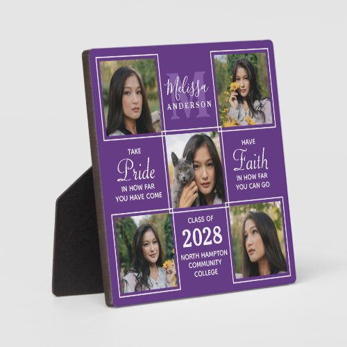 Graduation Stylish 5 Photo Collage Senior Purple Plaque