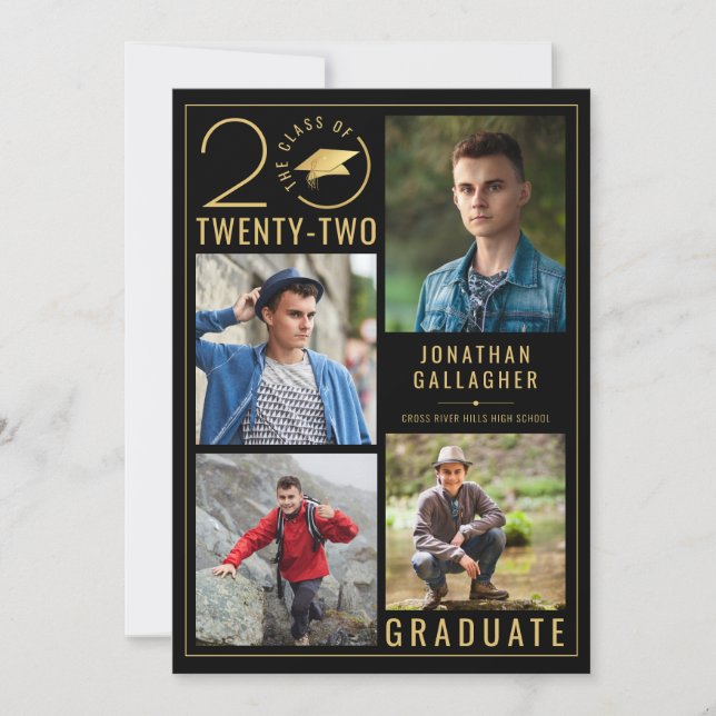 Graduation Stylish Class Year 5 Photo Custom Color Announcement (Front)