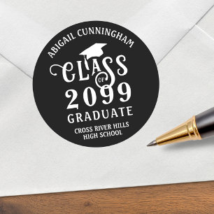 Graduation Stylish Class Year Custom Color Classic Round Sticker