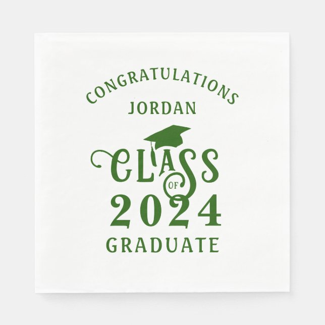 Graduation Stylish Green Class Year Name Napkins (Front)