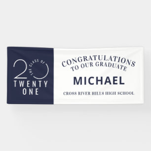 Graduation Stylish Minimal CLASS OF 2021 Navy Blue Banner