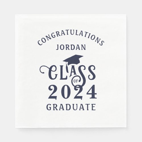 Graduation Stylish Navy Blue Class of Year Napkins