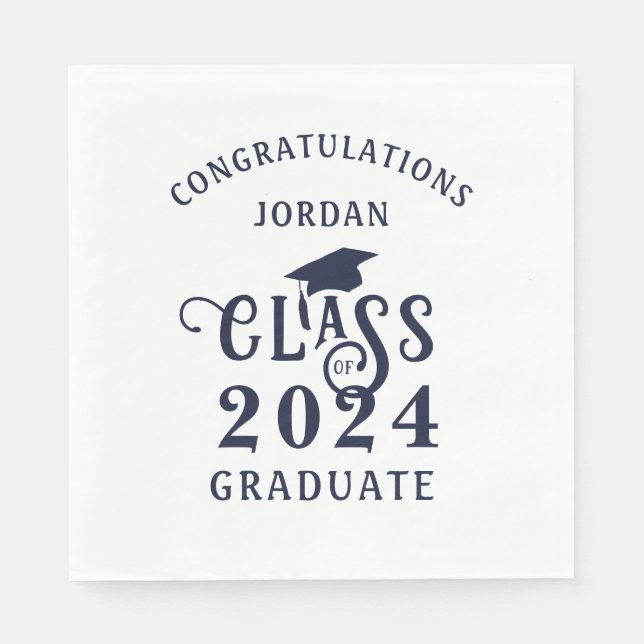 Graduation Stylish Navy Blue Class of Year Napkins (Front)