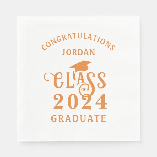 Graduation Stylish Orange Class Year Name Napkins