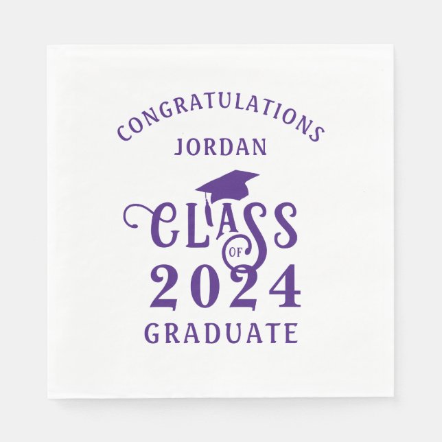 Graduation Stylish Purple Class of Year Congrats Napkins (Front)