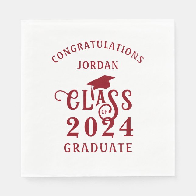 Graduation Stylish Red Class Year Name Napkins (Front)