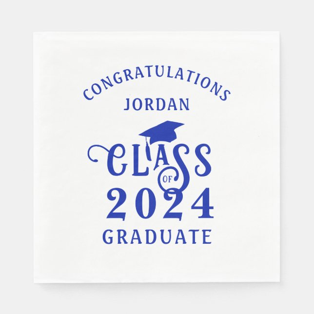 Graduation Stylish Royal Blue Class Year Napkins (Front)