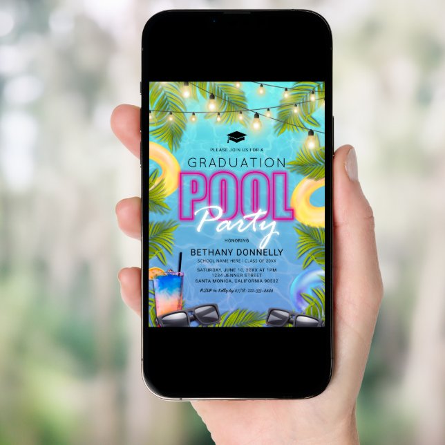 Graduation Summer Pool Party Invitation (Front Digital)
