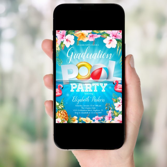 Graduation Summer Pool Party Invitation (Front Digital)