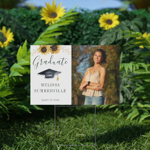 Graduation Sunflower Eucalyptus Script Grad 2026 Sign