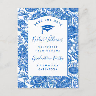 Graduation Sunflowers Blue Save the Date Postcard