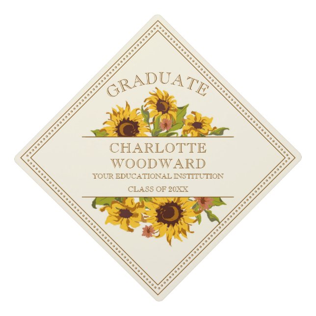 Graduation Sunflowers Floral Class Of 2022 Graduation Cap Topper (Front)