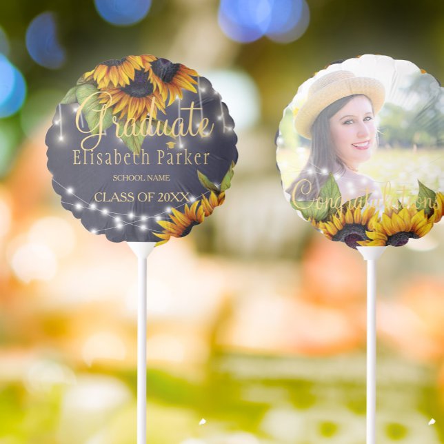 Graduation | Sunflowers rustic custom PHOTO party Balloon (Creator Uploaded)
