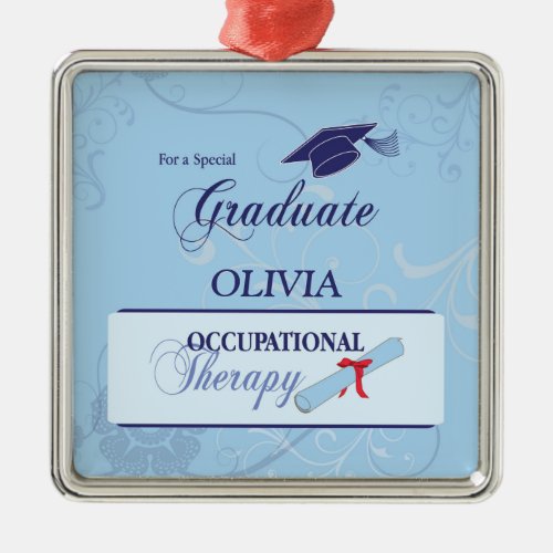 Graduation Swirls Square Gift Metal Ornament