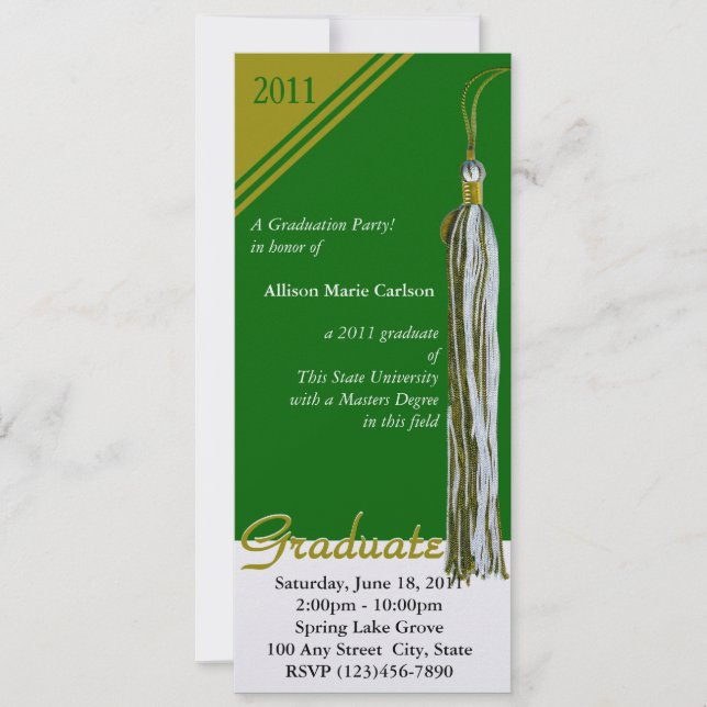 Graduation Tassel/ Gold and Green Invitation (Front)