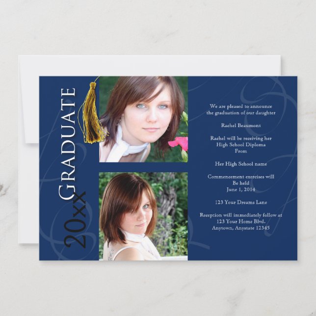 Graduation Tassel in Blue Announcement (Front)