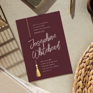 Graduation Tassel Modern Burgundy Party Foil Invitation