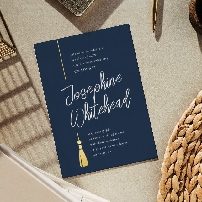 Graduation Tassel Modern Navy Party Foil Invitation (Creator Uploaded)