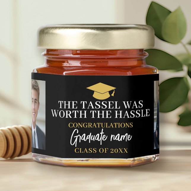 Graduation Tassel worth the Hassle - 2 Photos Honey Jar Favors (Custom Graduation Party Favors - A Modern Design for a Honey Jar Gift)