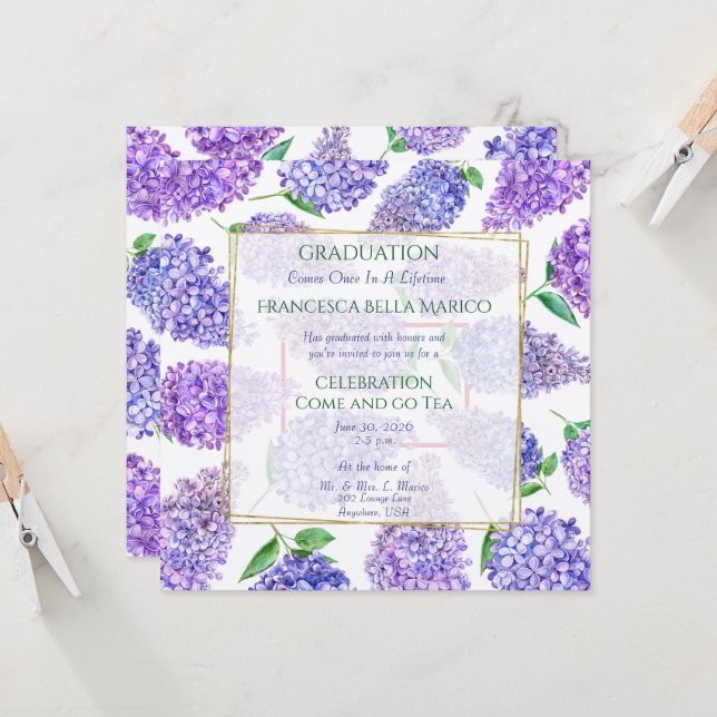 Graduation Tea Daughter Purple Lilacs Invitation (Front/Back In Situ)
