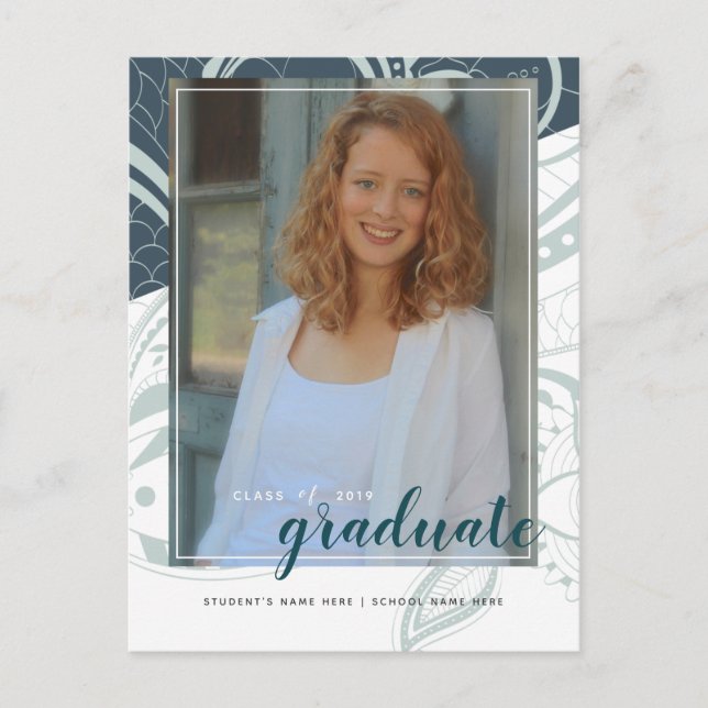 Graduation Teal Gray Announcement Postcard (Front)
