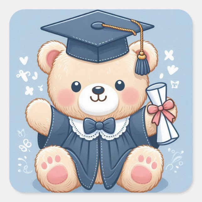  "Graduation Teddy Bear Delight" Square Sticker (Front)