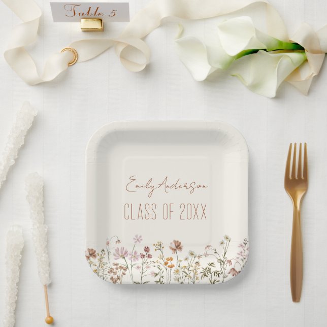 Graduation Terracotta Wildflower Boho Grad Paper Plates (Wedding)