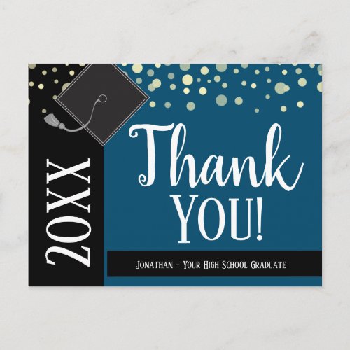 Graduation Thank You Any Year Confetti Blue Postcard