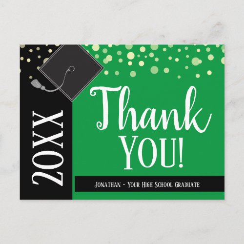 Graduation Thank You Any Year Confetti Green Postcard