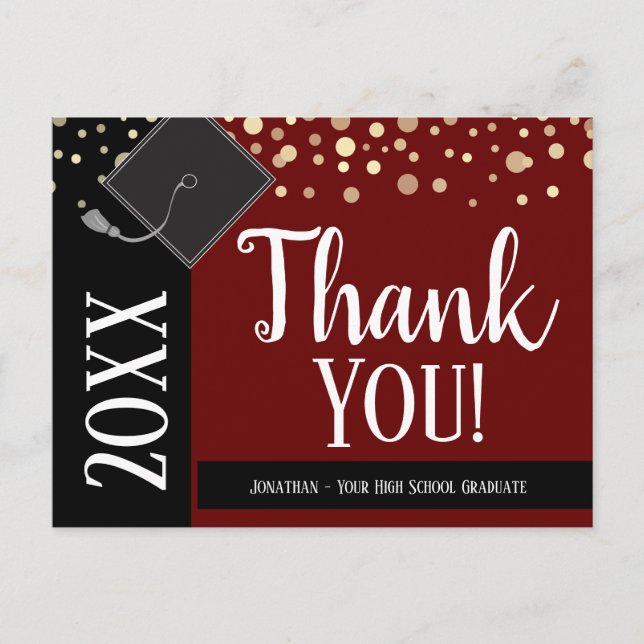 Graduation Thank You Any Year Confetti Wine Postcard (Front)