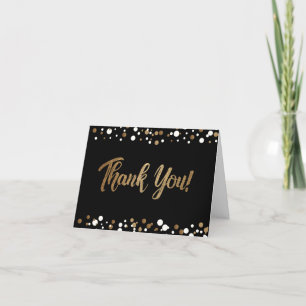 Graduation Thank you Black and Gold White Confetti