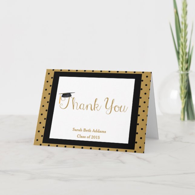 Graduation Thank You, Black & Gold, Add Name/Year Thank You Card (Front)