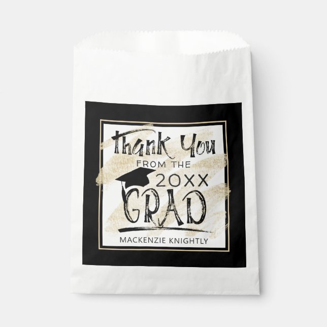 Graduation Thank You Black Gold Hand Lettered Favor Bag (Front)