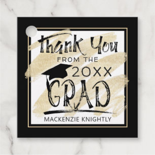 Graduation Thank You Black Gold Hand Lettered GRAD Favor Tags