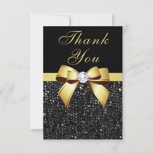 Graduation Thank You Black Sequins Gold Bow (Front)