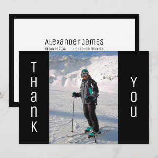 Graduation Thank You Bold Black White Grad Photo Announcement