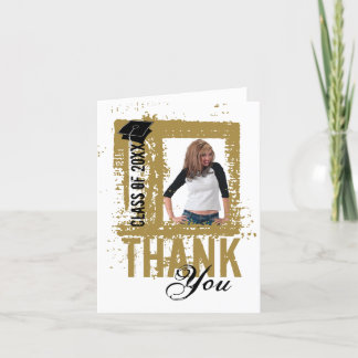 Graduation Thank You Card Add Photo Gold