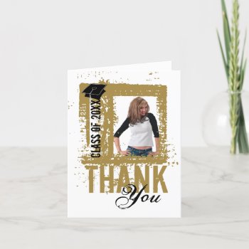 Graduation Thank You Card Add Photo Gold by pixibition at Zazzle