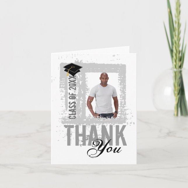 Graduation Thank You Card Add Photo White (Front)