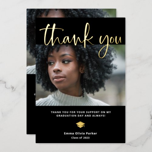 Graduation Thank You Card  Black and Gold Foil