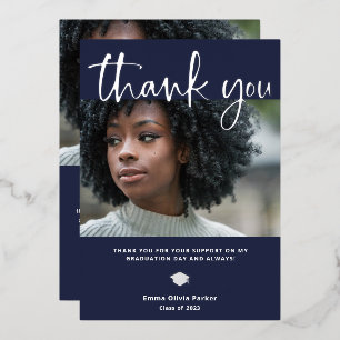 Graduation Thank You Card Blue with Silver Foil