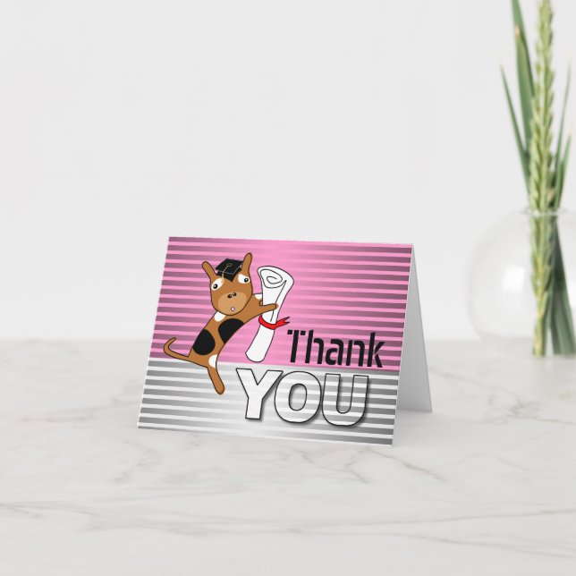 Graduation Thank You Card Dog Pink (Front)