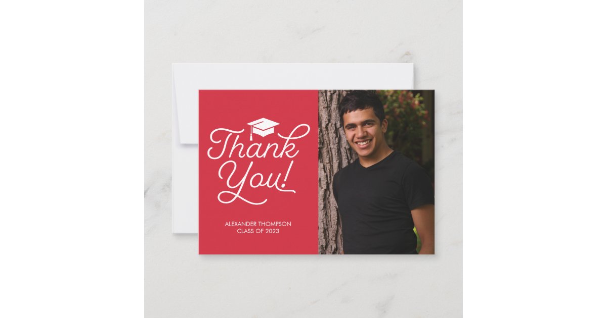 Graduation Thank You Card - Simple, Photo, Red | Zazzle