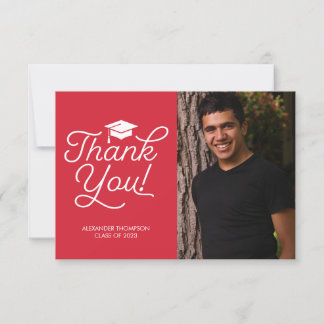 Graduation Thank You Card - Simple, Photo, Red
